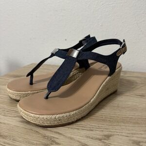 Lauren Blakwell Madison Blue Denim Wedge Sandals Womens Size 8 M‎ Espadrilles
